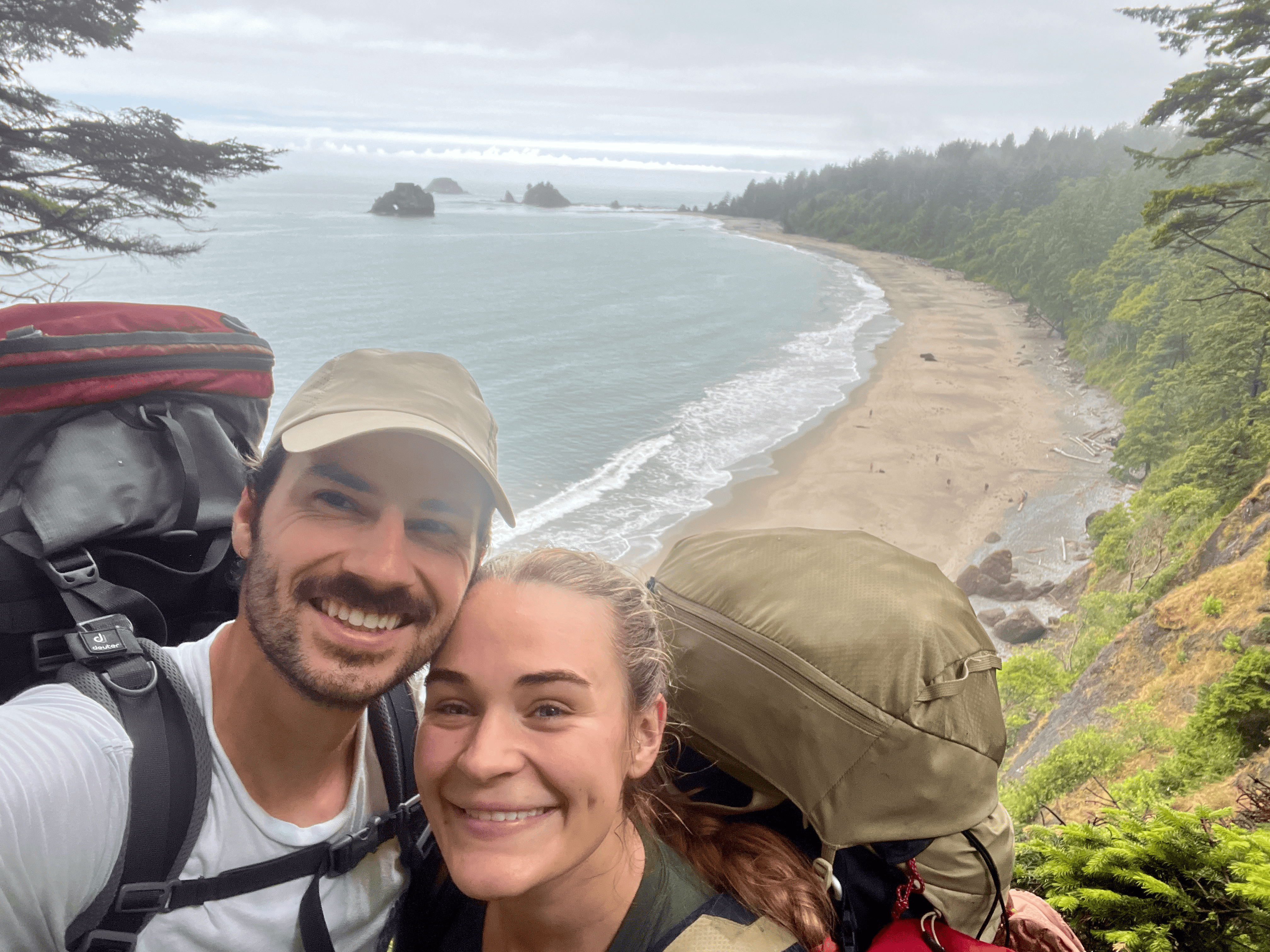 Kaitlin and Emerson hiking by the coast